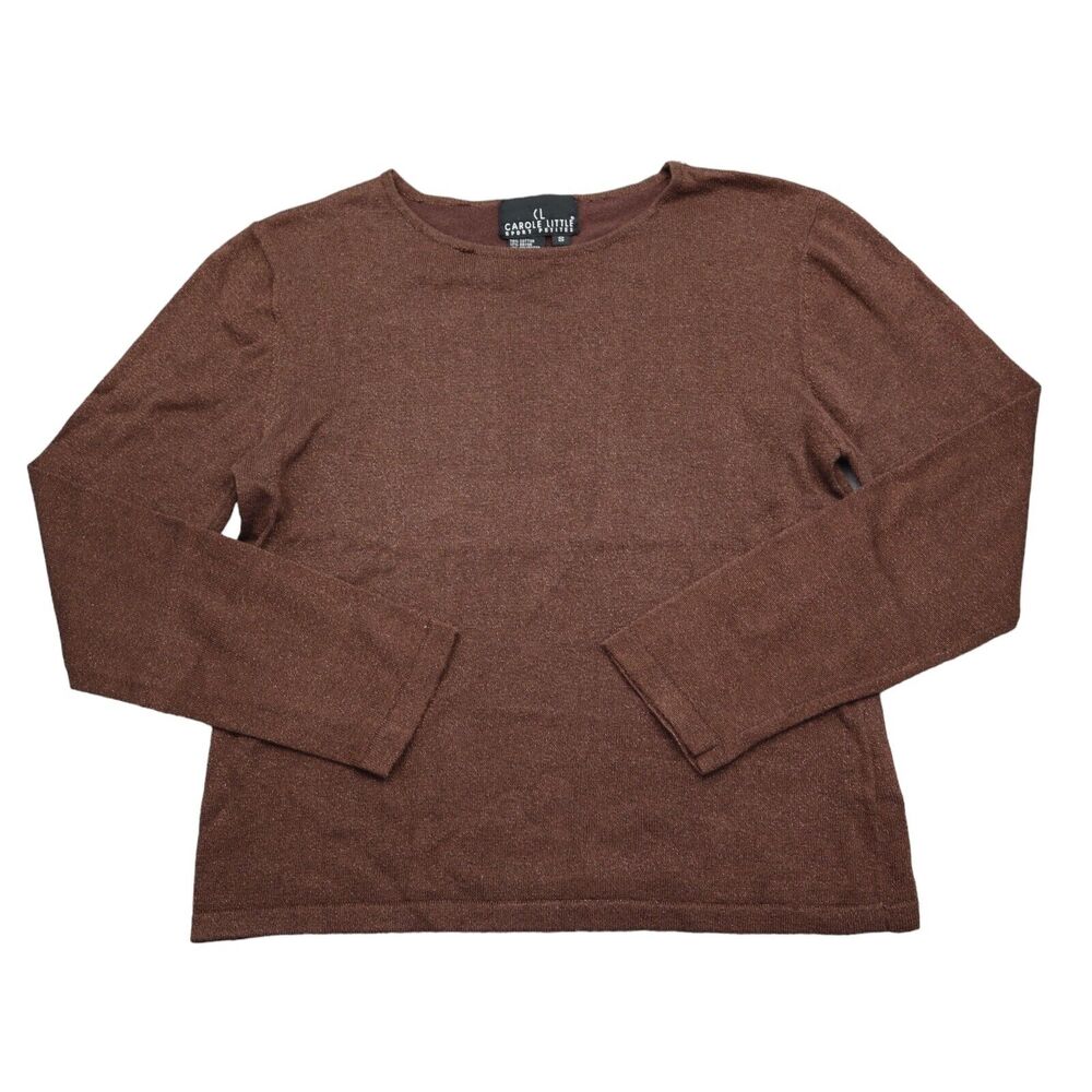 Carole Little Sport Shirt Womens S Brown Round Neck Long Sleeve Knitted Top